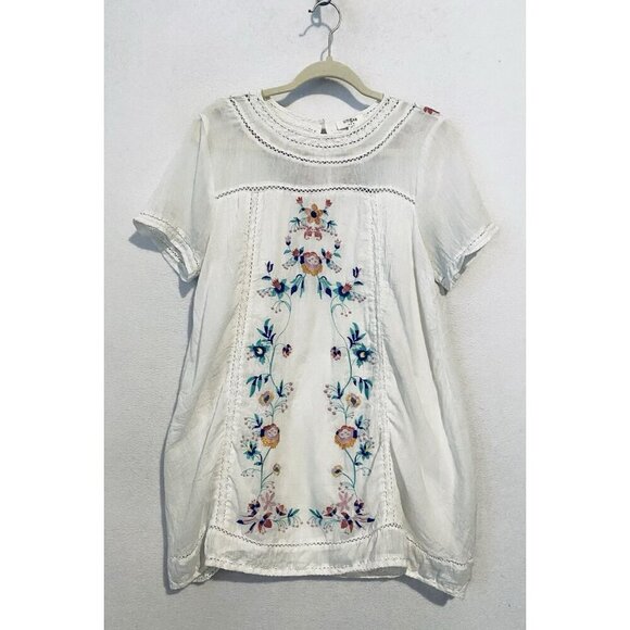 Umgee Dress Womens Medium White Boho Floral Embroidered Tunic Cottagecore Flirty - Picture 2 of 7